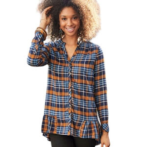 Matilda Jane General Store Plaid Flannel Ruffled Button Down Tunic Size S